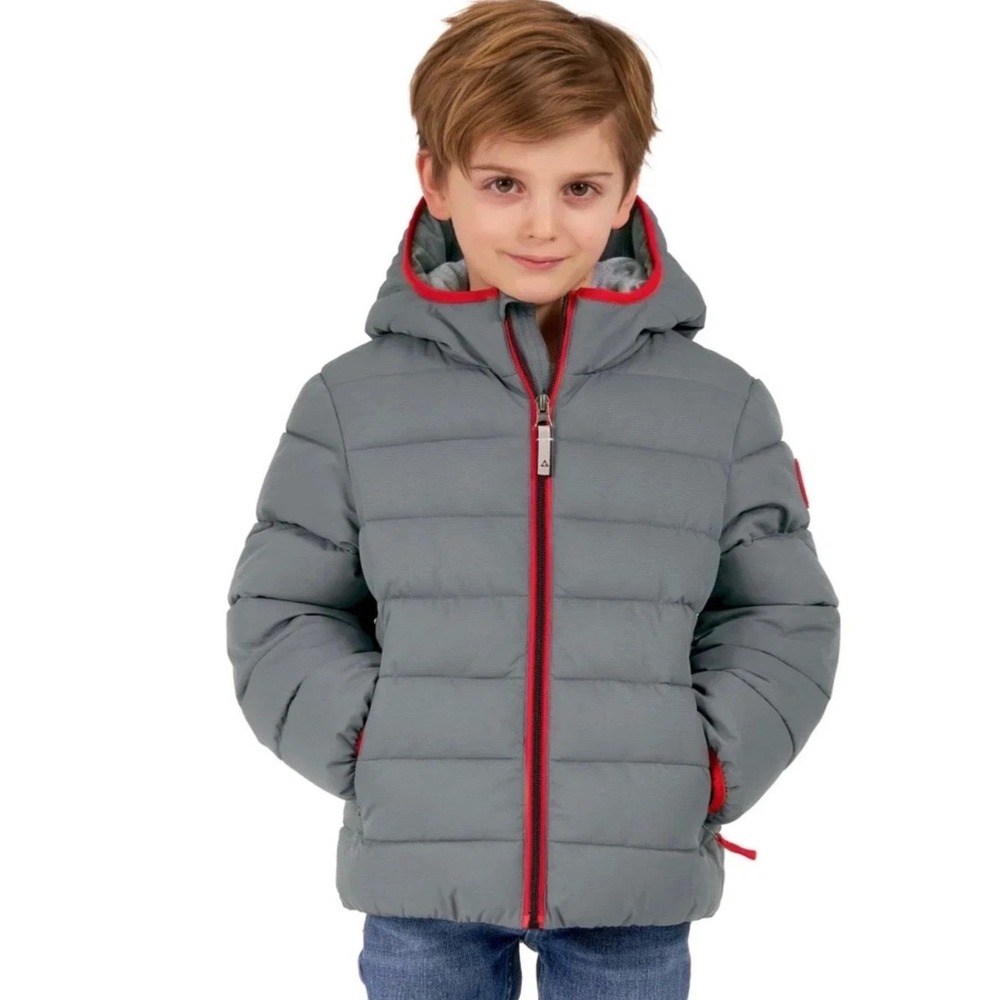 Gerry Puffer Jacket Toddler Boys 3T Gray Red Trim Hooded Insulated Winter Coat